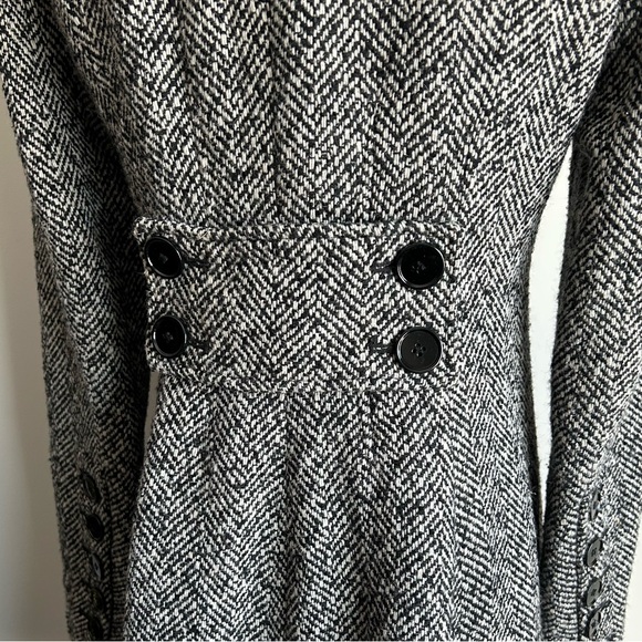 Express Y2k Black White Wool Blend Herringbone Coat Womens S - Picture 5 of 12